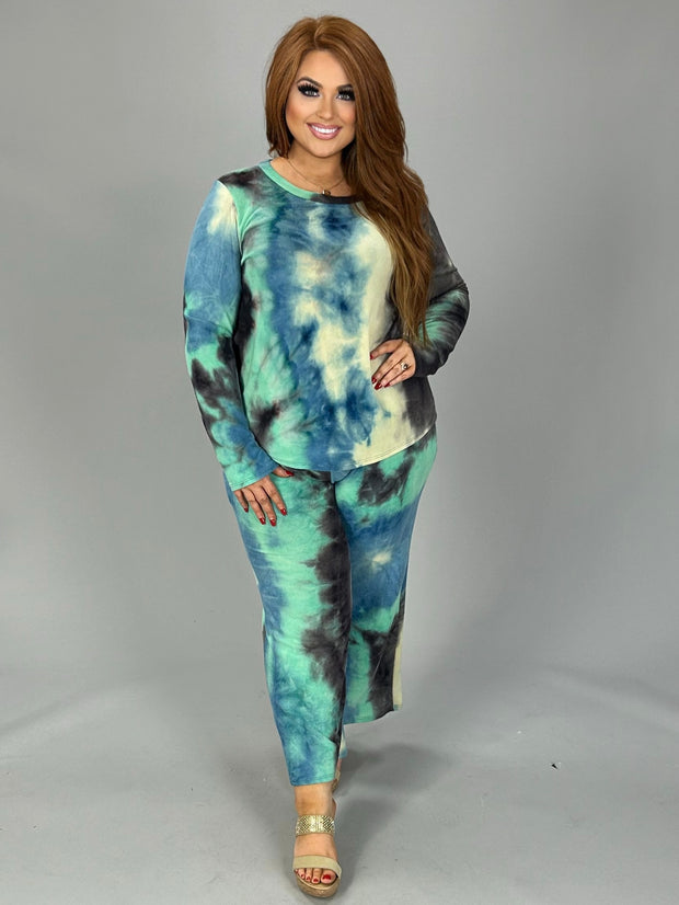 SALE!! SET-D {Simple & Easy} Blue Mint Tie Dye Soft Knit Lounge Set  PLUS SIZE XL 2X 3X