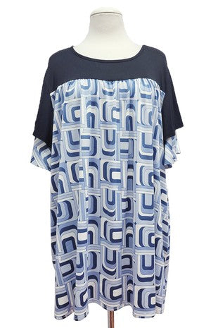 91 CP {Thinking About You} Black/Blue Print Top EXTENDED PLUS SIZE 3X 4X 5X (True To Size)