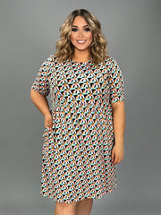 SALE!! 18 PSS-J {Follow My Lead} Aqua/Pink Geo Print Dress PLUS SIZE 1X 2X 3X