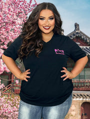 SALE!! GT-V {CURVY Logo} Black/Pink V-Neck Cotton T-Shirt