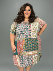 41 PSS-M {Spirit Of Fashion} Teal Paisley Print Dress EXTENDED PLUS SIZE 3X 4X 5X