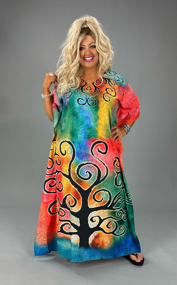 SALE!! LD-B {Vivid Imagination} Multi-Color Belted Print Kaftan PLUS SIZE XL