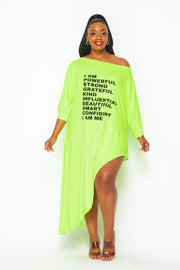 LD-G {Powerful Me} Lime Graphic Asymmetrical Tunic PLUS SIZE 1X 2X 3X