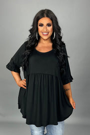 SALE!! 29 SSS-D {Curvy Is My Fav} Black Babydoll Ruffle Sleeve Tunic CURVY BRAND!!!  PLUS SIZE XL 2X 3X 4X 5X 6X (May Size Down 1 Size)