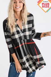 33 PQ {Keep It Classy} Black/Red Plaid Babydoll Top PLUS SIZE 1X 2X 3X