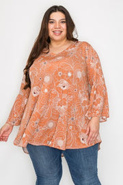 32 PQ {Dress With Confidence} Brown Floral V-Neck Tunic EXTENDED PLUS SIZE 3X 4X 5X (True to Size)