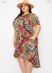 SALE!! LD-X {Always Adoring} Fuchsia Paisley Printed High/Low Dress EXTENDED PLUS SIZE 3X 4X 5X