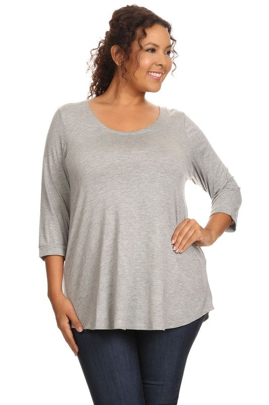 72 SQ {Be Happy With Who You Are} H. Grey 3/4 Sleeve Top PLUS SIZE 1X 2X 3X