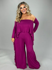 RP-ZZ Plum 1 pc. Romper Long Sleeves With Ruffle Detail