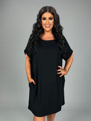 SALE!! 33 SSS-B {Beautiful Night} Black Roll Sleeve Dress With Pockets PLUS SIZE 1X 2X 3X