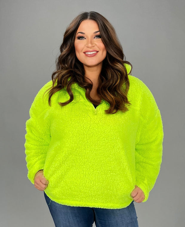 31 SLS-A {For The Moment} Neon  Lime Fleece Pullover  PLUS SIZE 1X 2X 3X