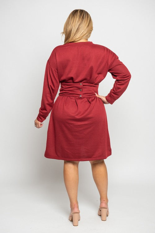 40 SLS {Remember To Smile} Burgundy Dress w/Corset Belt PLUS SIZE 1X 2X 3X