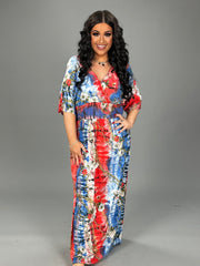 SALE!! LD-I {Link Up} Red/Blue w/ Chain Link Print Maxi PLUS SIZES XL 2X 3X