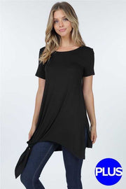 50 SSS-D (Cute & Sassy)  Black Tunic with Tie Knot Detail 1X 2X 3X Plus Size