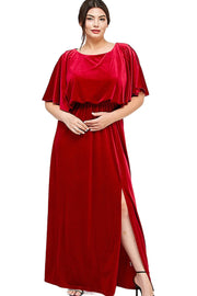 LD-M {Searching For The Party} Red Velvet Maxi Dress PLUS SIZE 1X 2X 3X