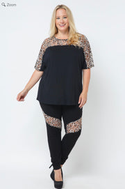 BT-C {Little Bit Of Wild} VOCAL Black Leggings w/Leopard Lace PLUS SIZE 1X 2X 3X