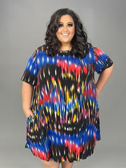 60 PSS-G {Primary Pick} Blue Red Black Printed Dress Extended Plus 3X 4X 5X