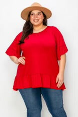 66 SSS {Keeping Mindful} Red Top w/ Ruffle Sleeve & Hem Detail PLUS SIZE EXTENDED 4X 5X 6X