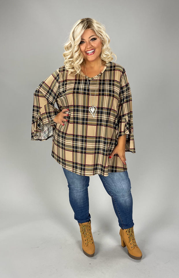 54 PQ [Blocked Your Number} Beige & Black V-Neck Plaid Top EXTENDED PLUS  SIZE  4X 5X  6X