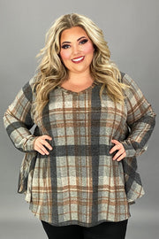 27 PLS {Ready To Dine} Grey/Brown Plaid Top EXTENDED PLUS SIZE 3X 4X 5X