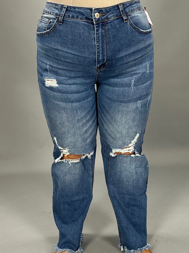 SALE!! LEG-64 {My Picnic} Medium Blue Distressed Jeans PLUS SIZE 1X 2X 3X