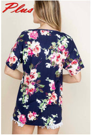 63 PSS-A {Garden Cafe}  Floral Print  Top w Lace Detail PLUS SIZE XL 2X 3X