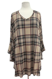 54 PQ [Blocked Your Number} Beige & Black V-Neck Plaid Top EXTENDED PLUS  SIZE  4X 5X  6X