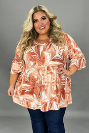 SALE!! 27 PSS {Know Me Well} Rust Marbled Print Babydoll Top EXTENDED PLUS SIZE 3X 4X 5X