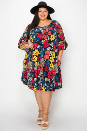 SALE!! 21 PQ {Midnight Melody} Black Large Floral V-Neck Dress EXTENDED PLUS SIZE 4X 5X 6X