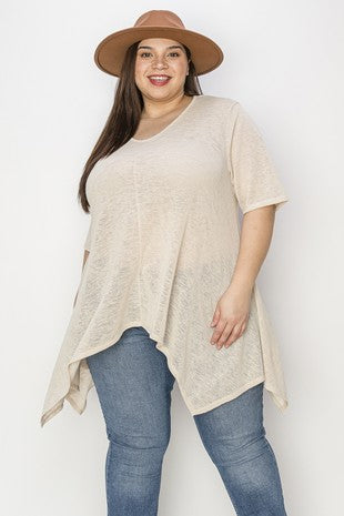 55 SSS {Easy Fix} Lt. Taupe Asymmetrical Hem Top EXTENDED PLUS SIZE 4X 5X 6X