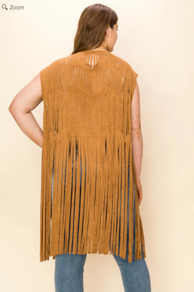 46 OT {The One I Want} VOCAL Camel Fringe Laser Cut Vest PLUS SIZE XL 2X 3X