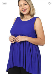 75 SV  {Never Better} Bright Blue Sleeveless Babydoll Top PLUS SIZE 1X 2X 3X