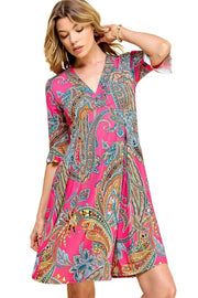 SALE!! 45 PSS-D {Life's A Dance} Fuchsia Paisley Printed Dress PLUS SIZE 1X 2X 3X