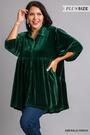 SALE! 13 SQ {Walking In A Dream} Umgee Emerald Green Velvet Top PLUS SIZE XL 1X 2X