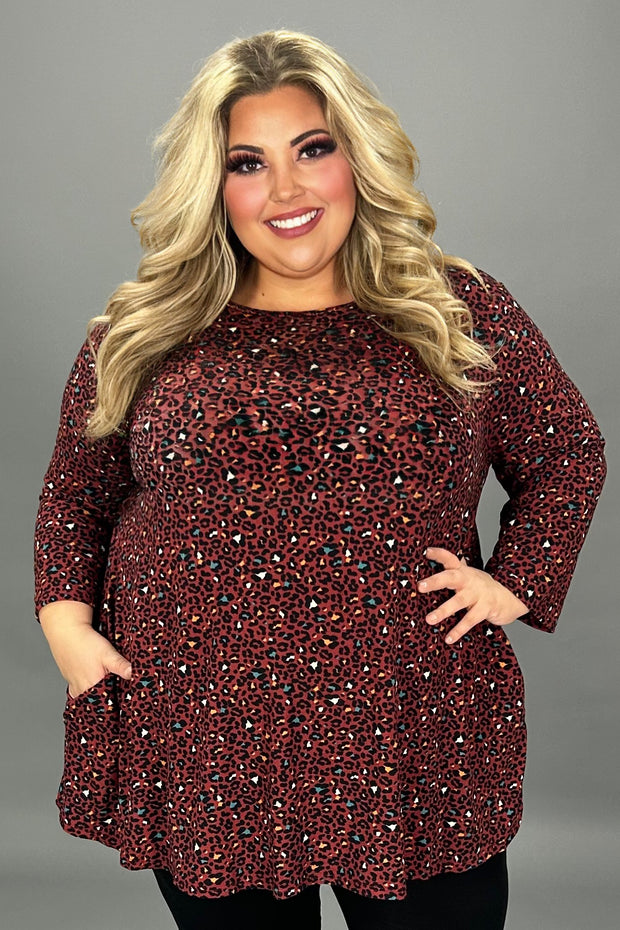 31 PQ {Fervently Fierce} Burgundy Leopard Print Top EXTENDED PLUS SIZE 3X 4X 5X