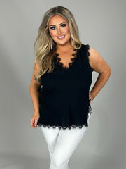 33 SV {Lovers View} VOCAL Black Lace Trim V-Neck Top PLUS SIZE 1X 2X 3X