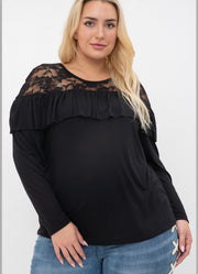 37 SD {Lace To Impress} VOCAL Black Lace Ruffle Top PLUS SIZE XL 2X 3X