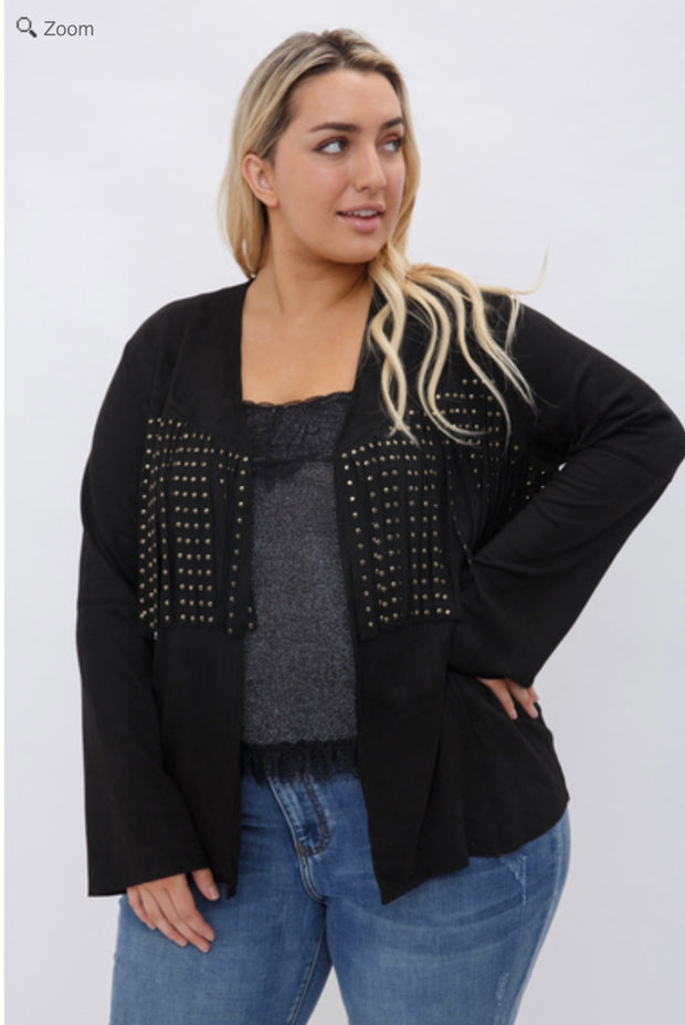 47 OT {Let Me See} VOCAL Black Studded Fringe Jacket PLUS SIZE XL 2X 3X