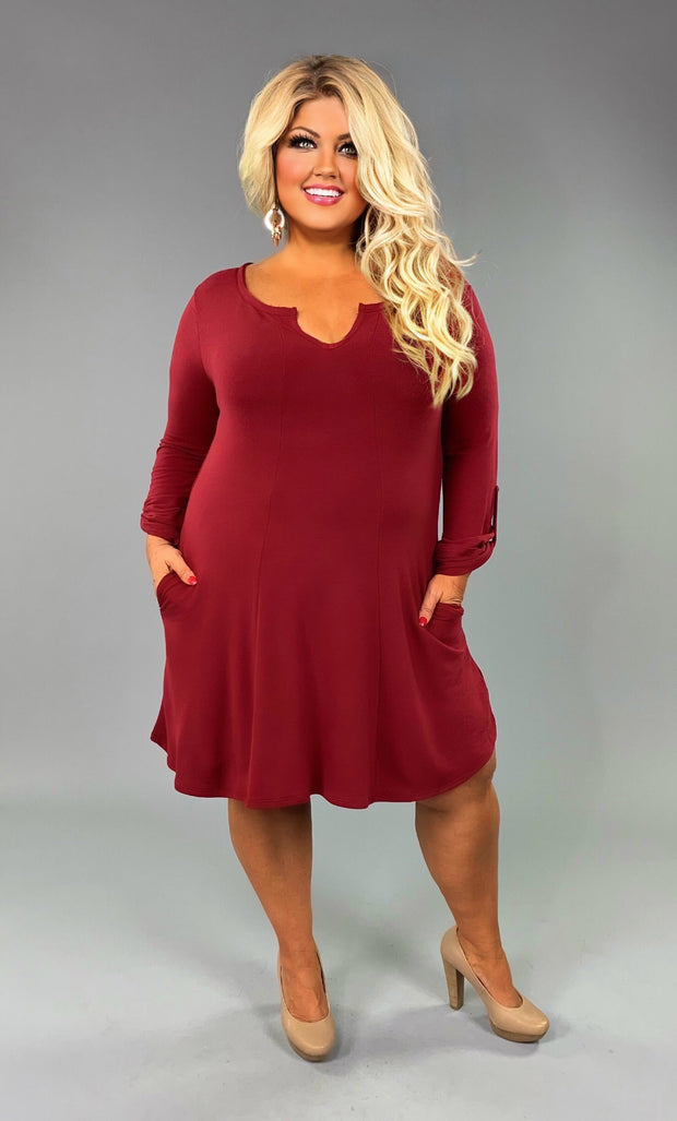 SALE! SQ-N  {Let’s Chat} V-Neck Burgundy with Roll-Tab Sleeves