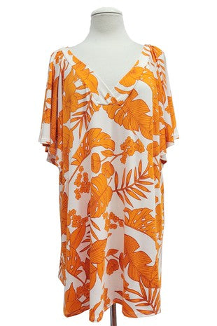 48 PSS {New Attitude} Orange Floral & Leaf Print Top EXTENDED PLUS SIZE 4X 5X 6X