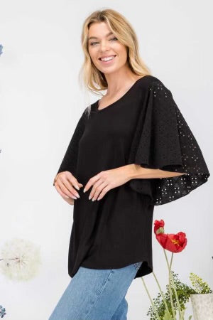 SALE!! 72 SSS {Whisk Me Away} Black Top w/Eyelet Sleeves PLUS SIZE XL 2X 3X