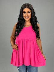 SALE!!  78 SV-B {Never Better} Fuchsia Sleeveless Babydoll Top PLUS SIZE 1X 2X 3X