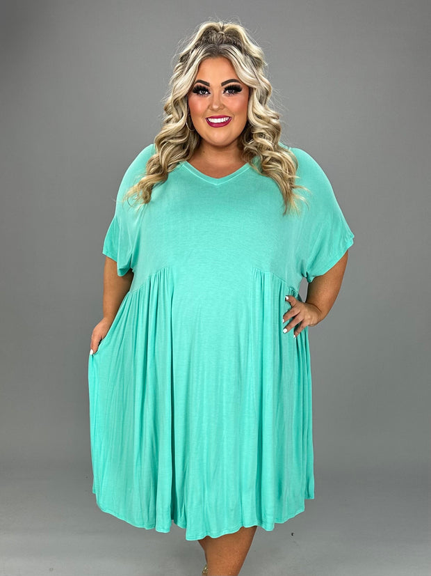 28 SSS-C  {Curvy Hourglass} Mint  V-Neck Dress w/Pleated Detaling CURVY BRAND!!!! PLUS SIZE XL 2X 3X  (May Size Down 1 Size)