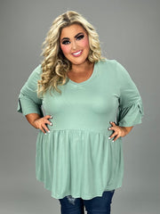 29 SQ {Capture Simplicity} Green Babydoll V-Neck Top EXTENDED PLUS SIZE 3X 4X 5X