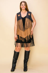 44 OT {Rodeo Ready} VOCAL Black/Brown Fringe Vest PLUS SIZE XL 2X 3X