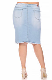 SALE!! LEG-21  {Here At Last} Lt. Blue Wash Stretch Denim Skirt PLUS SIZE 1X 2X 3X