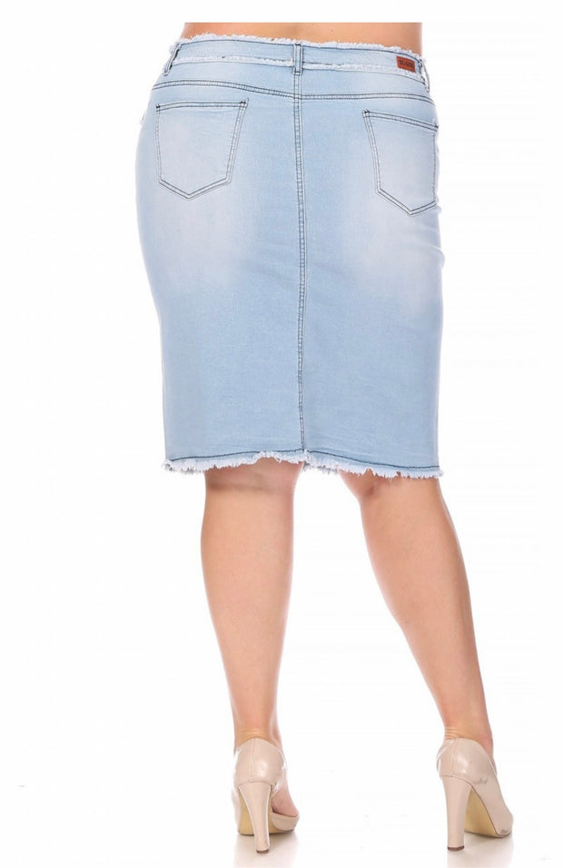 SALE!! LEG-21  {Here At Last} Lt. Blue Wash Stretch Denim Skirt PLUS SIZE 1X 2X 3X