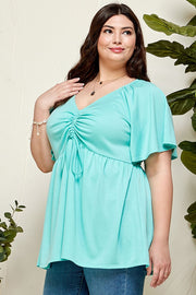 29 SSS {Apple Of My Eye} Mint Babydoll V-Top Top w/Ruching  PLUS SIZE 1X 2X 3X