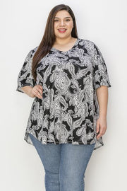 26 PSS {Dress Distinct} Black/White Paisley V-Neck Top EXTENDED PLUS SIZE 3X 4X 5X