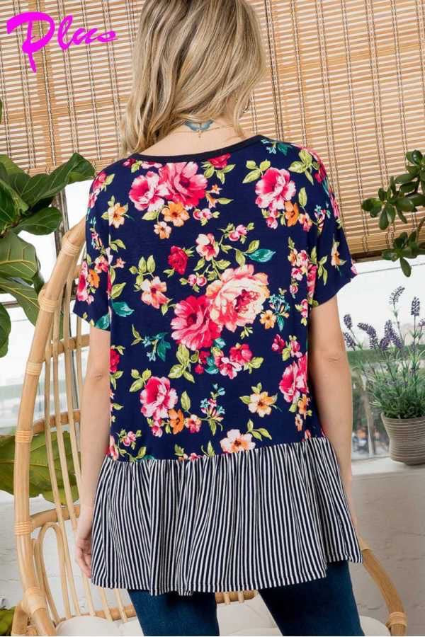 SALE!! 37 CP {Media Darling} Navy Floral Stripe Print Top PLUS SIZE 1X 2X 3X